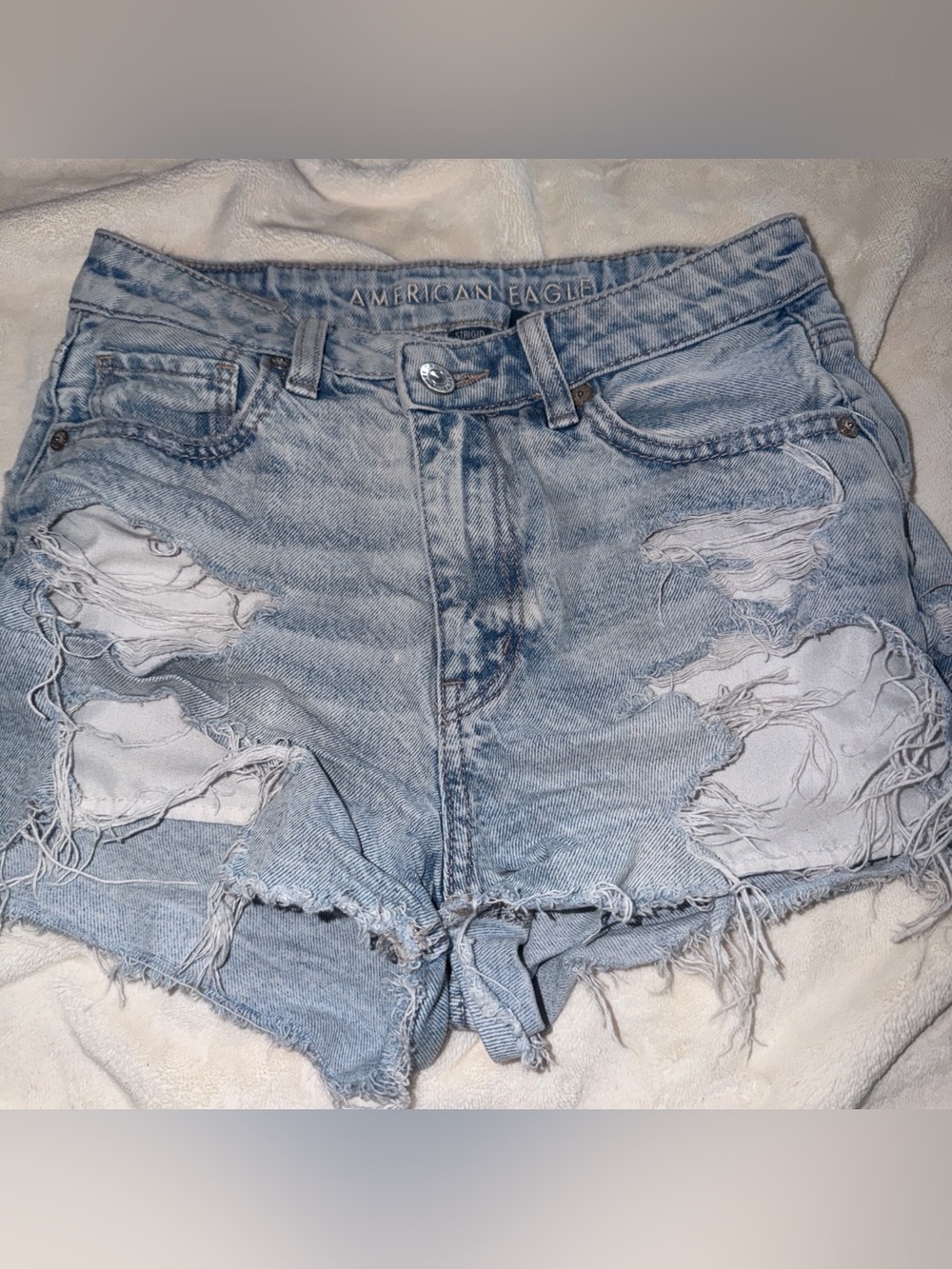 American Eagle Outfitters Light Blue Distressed Denim Shorts
